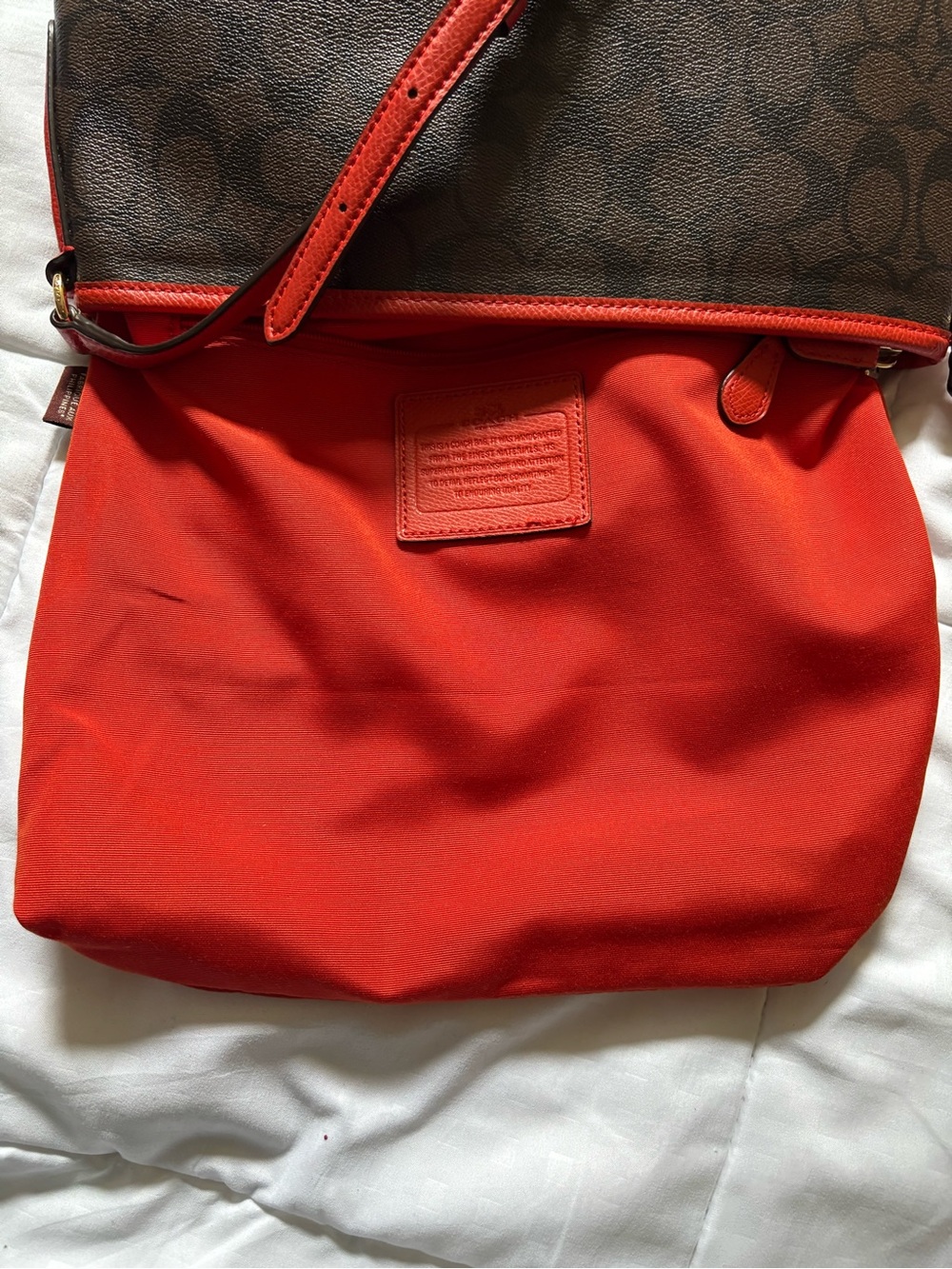 Coach Dark Brown Signature Canvas Shoulder Bag with Dark Orange Trim - Picture 12 of 16